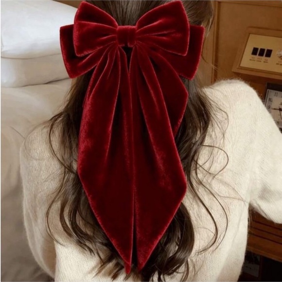 Burgundy Red Velvet Hair Bow - Picture 4 of 4